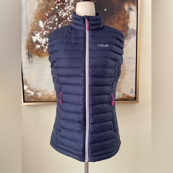 Rab Navy blue & hot pink 100% down light weight vest size S EC~ - Picture 1 of 12